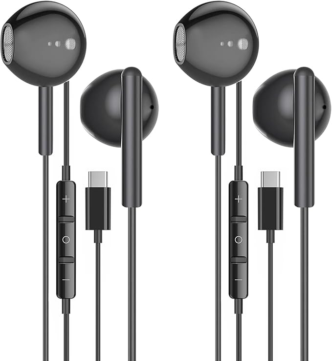 2 Pack of USB C Headphones for iPhone 16/16 Pro/16 Plus/16 Pro Max/15/15 Plus/15 Pro/15 Pro Max,Black USB Type C Earphones HiFi Stere, Black Wired Earbuds with Microphone & Volume Control