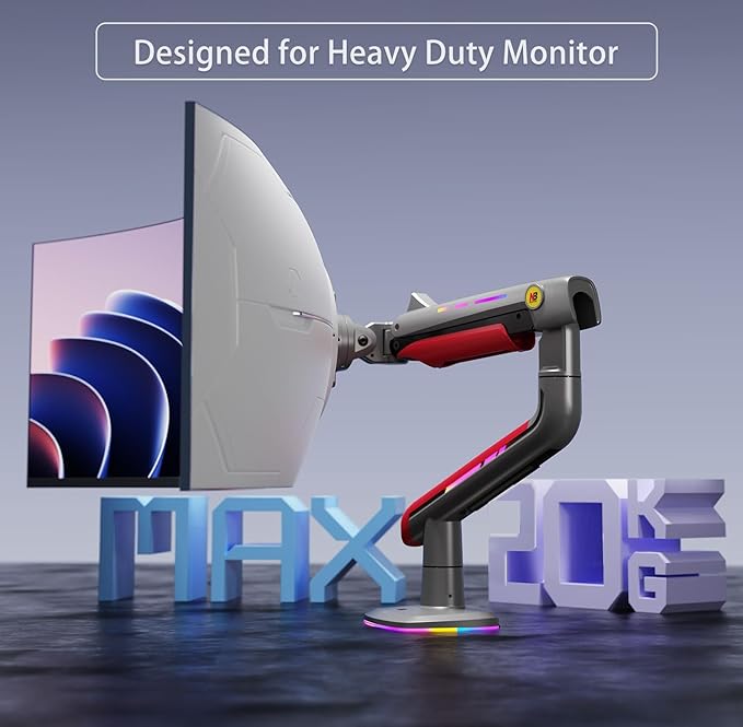 NB Gaming Monitor Arm or for 32 to 60 Inches Screen, Load up to 20 kg, VESA 75/100, RGB-Light, Heavy Duty, Multi Angle Adjustable, Premium Aluminum, Red