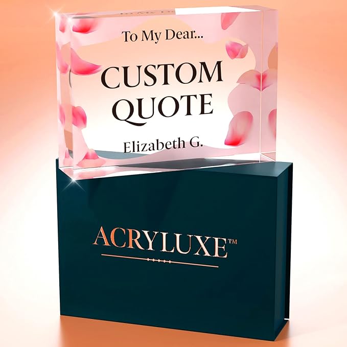 Personalized Gifts, Custom Quote Block Letter Board,Crystal-Clear Acrylic With Gift Box,17 Styles, Holiday and Christmas Gift for Mom, Dad, Girlfriend, Him or Her, Husband, Wife (5"x7, Pink Petals)