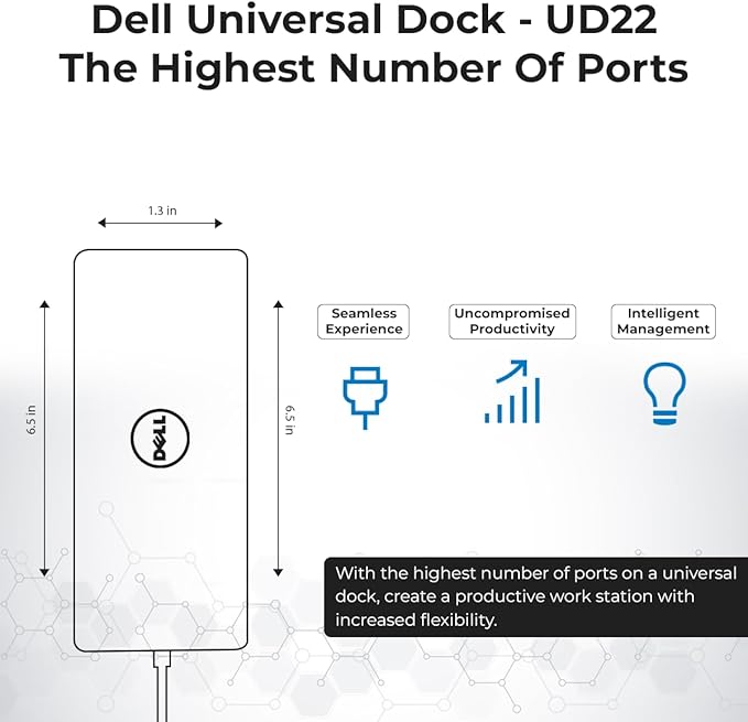 UD22 Dell Docking Station Dual Monitor Bundle - USB-C/USB-A Universal Dell Dock for Laptops Comes with 130W Adapter + ANYHDD HDMI, DisplayPort, USB-C Cables & Cloth - Supports Dual/Triple/4 Monitors