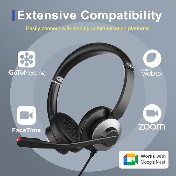 Earbay USB Headset with Microphone for PC, Headset with Mic, Computer Headset with Noise Canceling Microphone for Laptop, Wired Headphones with Mic for Home/Office/PC/Cell Phones