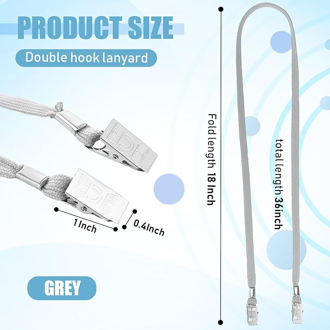 Patelai 100 Pack Double Clip Lanyards Bulk Face Mask Lanyard Twist Free 2 Hook Design Adjustable Badge Neck Strap for ID Name Badge Holder School Conference Office Class Essential (Grey)