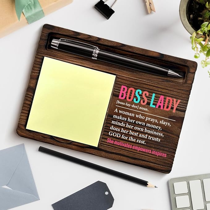 Best Boss Lady Gifts for Women Boss's Day Birthday Promotion Retirement Farewell, Boss Lady Definition Sticky Note Holder for Bosses Female Office Decor