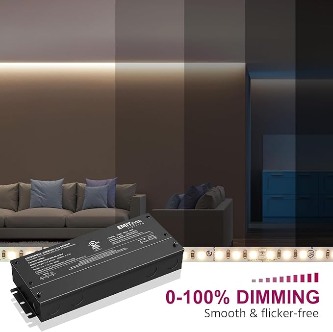 EMITEVER Dimmable Led Driver, 2 Packs 300W AC 110V-277V to DC 24V Transformer, 5-in-1 Dimming: ELV/MLV/TRIAC / 0-10V / 1-10V / 10V PWM/Potentiometer, Waterproof IP67 and UL Listed