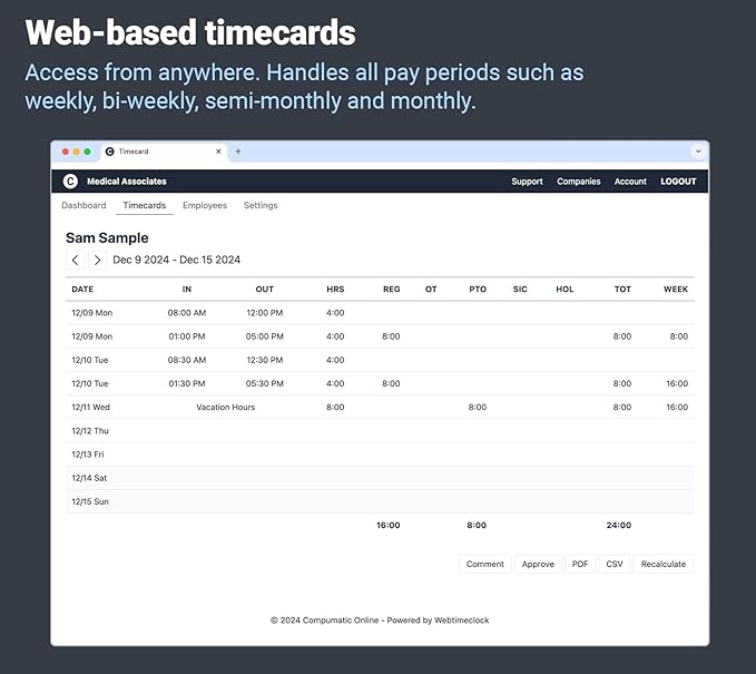 COMPUMATIC PIN Entry and RFID Time Clock with Online Cloud Hosted Software, Automatic Real-Time Punch Upload with WiFi or Wired Ethernet Connection