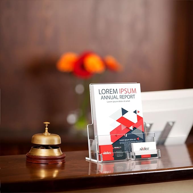 NIUBEE Acrylic Brochure Holder 8.5*11/ 4*9 inches , Clear Brochure Display Wall Mount Stand with Acrylic Business Card Holder, Plastic Flyer Display Stand for Magazine, Pamphlet, Booklets, Menu, Journals(2-Packs )