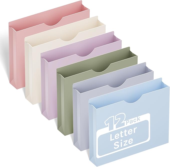 2 Inch Plastic Manila File Jacket & File Pockets,Heavy Duty 2 Inch Expanding Manila Pocket File Folders Letter Size,Reinforced Project File Jackets,Job Folders File Jackets-Assorted Color