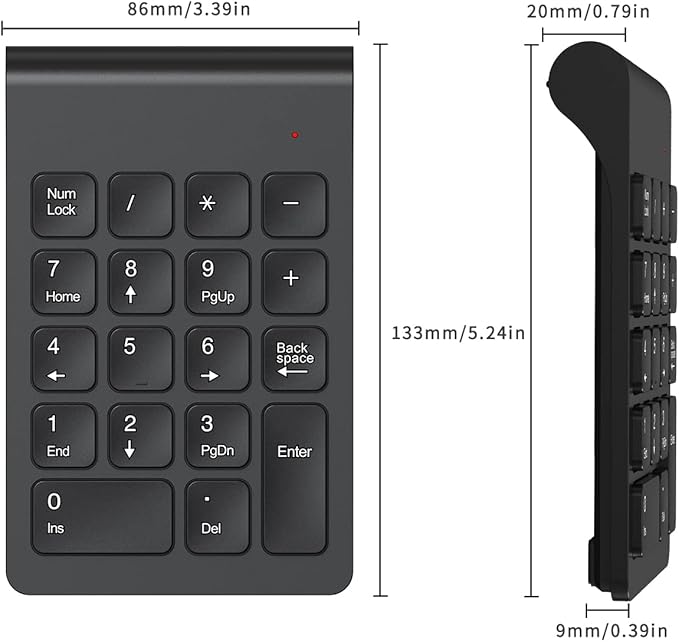cimetech Wireless Number Pad, 2.4G Numeric Keypad Numpad with USB Receiver, 18 Keys Portable Mini Keyboard for Laptop Notebook, Desktop, Surface Pro, PC - Black