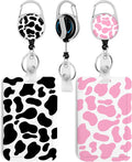 2 Pack Cow Print ID Badge Holder with Heavy Duty Retractable Reel Keychain for WomenStudents,Teachers, Nurses, Office Use
