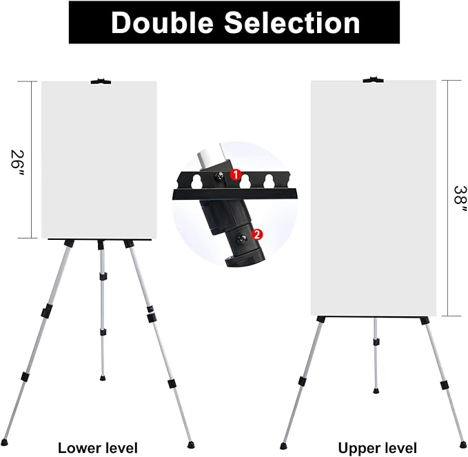 Portable Artist Easel Stand - Adjustable Height Painting Easel with Bag - Table Top Art Drawing Easels for Painting Canvas, Wedding Signs & Tabletop Easels for Display - Metal Tripod - 17x66 inches