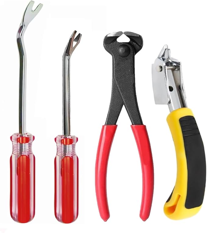INBWENH 4Pcs Upholstery Staple Remover Tool Set Nail Puller, Staple Puller Set Including End Cutting Plier, Tack Pullers, Carpet Remover, Removing Staples from Construction Furniture Floor Wall Wooden