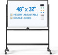 TSJ OFFICE Large Rolling Whiteboard - Dry Erase Magnetic 48 x 32 Inches White Board Height Adjust Double Sides Mobile Portable Easel on Wheels, Dry Erase Board with Stand for Office, Home & Classroom