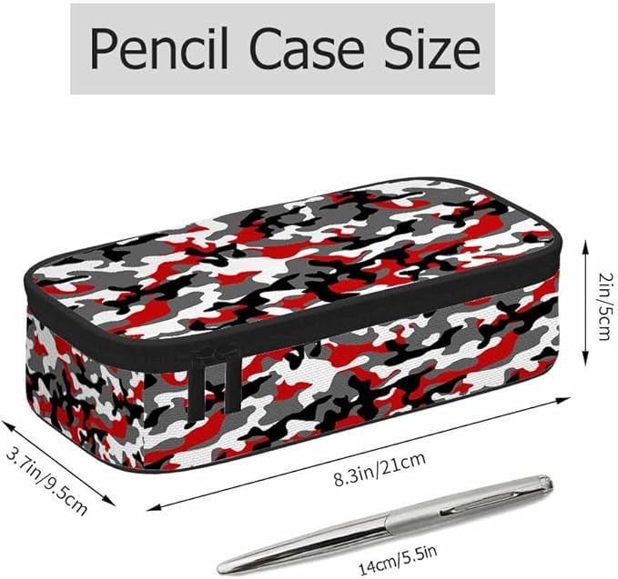 Red Camouflage Pencil Holder Bag Modern Classic Pattern Pencil Case College Office School for Teens Boy Girl