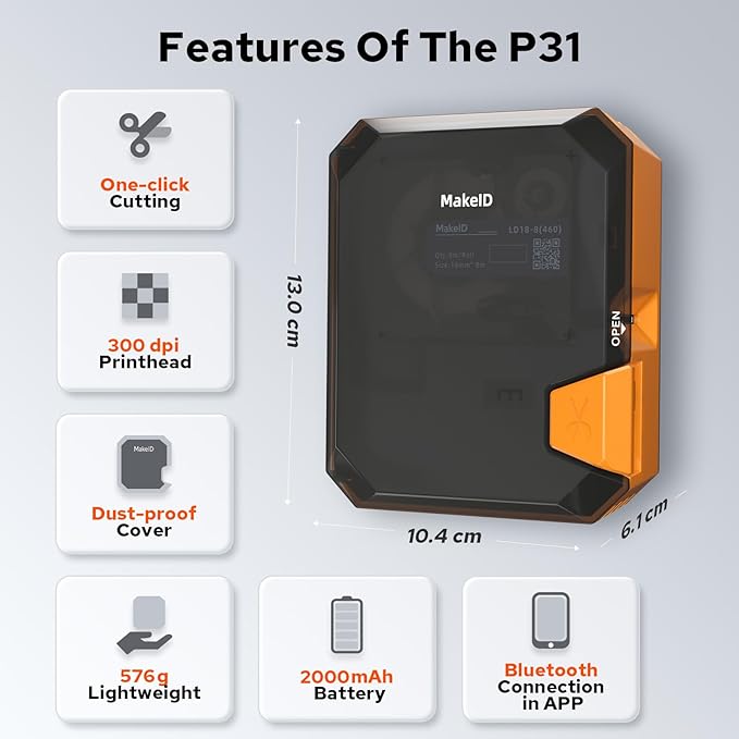 Makeid P31S Industrial Label Maker, Portable Bluetooth Printer with 0.75" x 19.68ft L Label, Wire and Cable Labeling Machine for Job Sites, Heat Shrink Tubing Labeler Updated Version