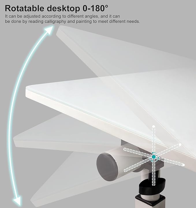 KOUPA Adjustable Height Standing Desk, Writable Tempered Glass Desktop with Eraser, 360° Flip, Wheels – Ideal for Small Spaces and Home Offices, 24 in, White(Adjustable Height: 32-47 in)