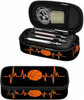 Basketball Pencil Holder Bag Heartbeat Sport Orange Black Pencil Case College Office Organizer for Teens School Students Boy Girl