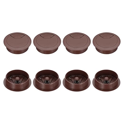 PATIKIL 53mm Desk Grommet, 8pcs Desk Cord Hole Cover Desk Cable Hole Grommet Cover Sturdy ABS Plastic Round for Cables Cabinets Desktop Equipment Wiring Organizing,Elasticity, Brown