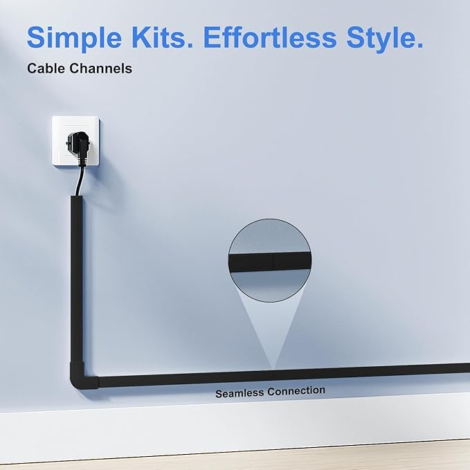 Yecaye Cord Hider, 113in Medium Cord Covers for Wires on Wall, Cord Organizer for 2-3 Wires, Easy Install Cable Management Kit, TV Cable Hider for Home Office, W0.95in H0.55in, Black