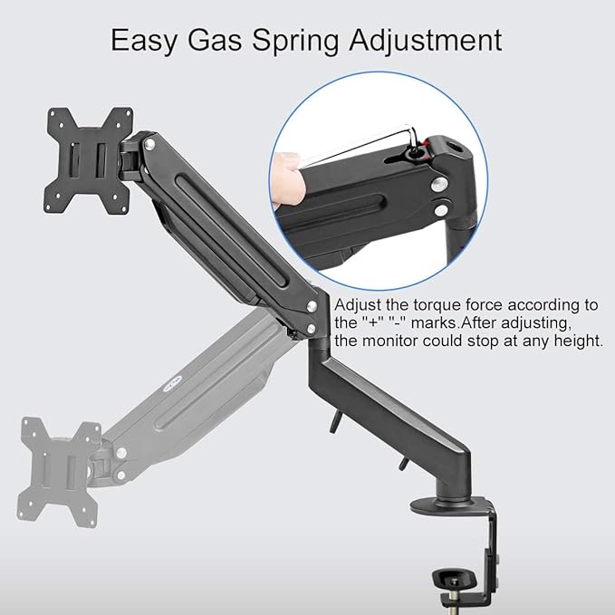 Suptek Monitor Mount Gas Spring Monitor Arm Desk Mount Fully Adjustable Fits 17 20 22 23 24 26 32 inch Monitors Weight Capacity up to 22 lbs