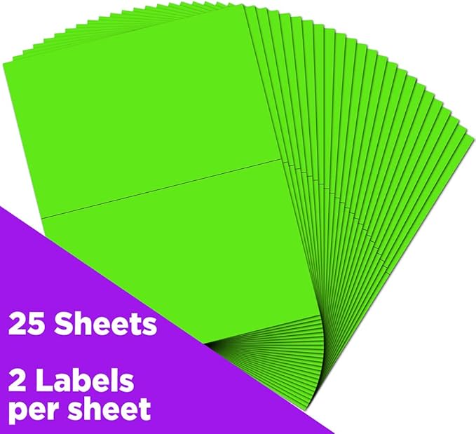 JAM PAPER Shipping Labels - Half Page - 5 1/2 x 8 1/2 - Neon Green - 50/Pack