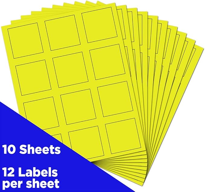 JAM PAPER Product & Container Labels - Square - 2 x 2 - Neon Yellow - 120/Pack