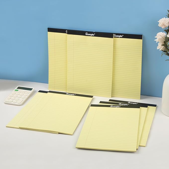 GUANGBO 12 Pack Yellow Legal Pads 8.5 x 11 College Ruled Note Pad 50 Sheets Notepads Micro Perforated Writing Pad for Work Study Daily Note Taking List
