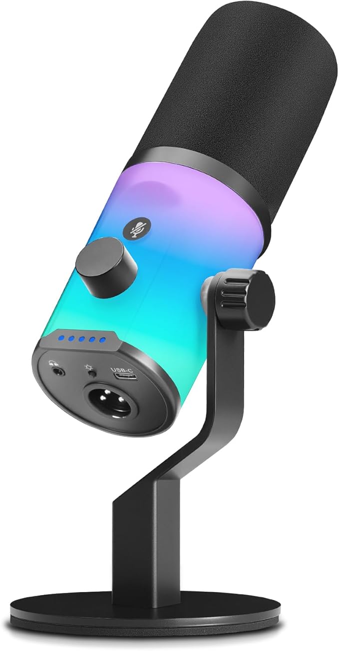 XLR/USB Dynamic Microphone, Dynamic Pc Microphone for Live Streaming and Podcasting, Featuring RGB Lighting, Mute Function, Noise Reduction, and Desktop Stand