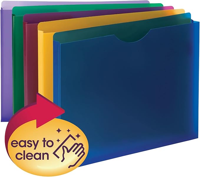 Smead Poly Expanding File Jacket, Straight-Cut Tab, 1” Expansion, Letter Size, Assorted Colors, 10 per Pack (89610)