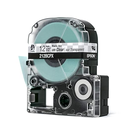 Epson LABELWORKS 212BCPX Genuine PET (Polyester) Tape Cartridge - Black on Clear Standard Industrial Label Maker Tape - 1/2" (12MM) Wide, 30 ft
