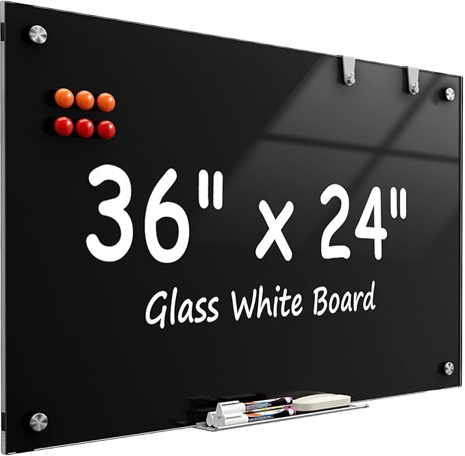 MaxGear Glass Whiteboard Wall Mounted, Frameless Magnetic Dry Erase Board, Tempered Glass, Steel-Backed, Non-Porous Smooth Surface, Floating Design, Accessories Included, for Office Home Classroom