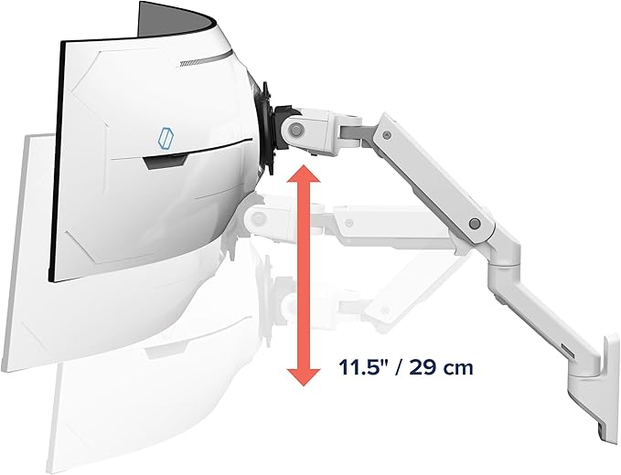 Ergotron – HX VHD Premium Heavy Duty Gaming Monitor Arm, Single Monitor Wall Mount – for 1000R Curved Ultrawide Monitors Up to 57 Inches, 9-14 Inches Depth, VESA 75x75mm or 100x100mm – White