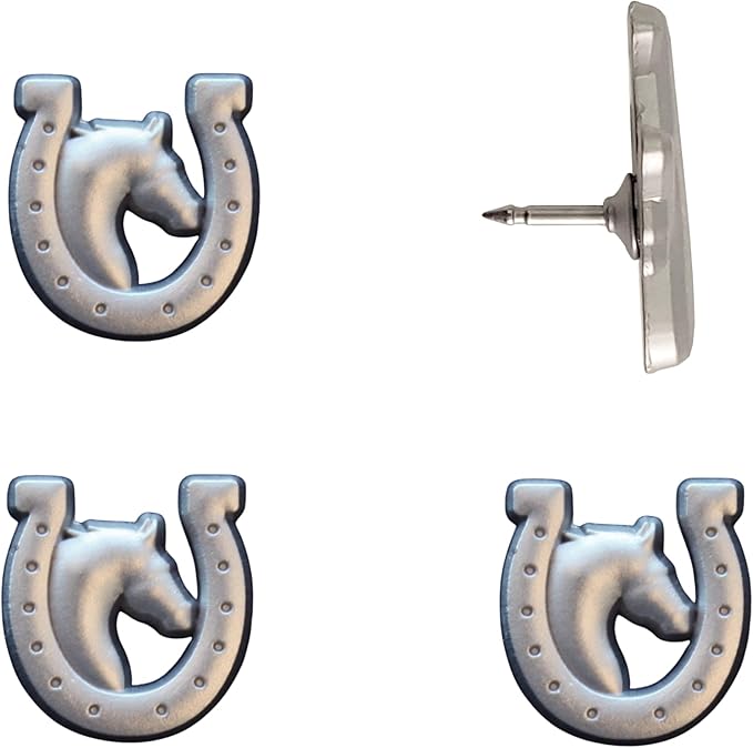 Horse and Horseshoe Pins - Silver Horse Map Pins for Cork Boards, Maps, or Lapel Use - Designed in USA - Set of 4
