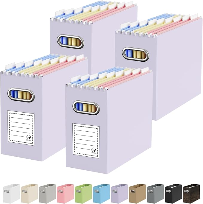 Oterri Cardboard File Organizer Box for Hanging File Folders Letter Size,File Box for Computer Desk,File Cabinet,Working Home,Office,Classroom (Purple, Letter Size - 4 Packs)