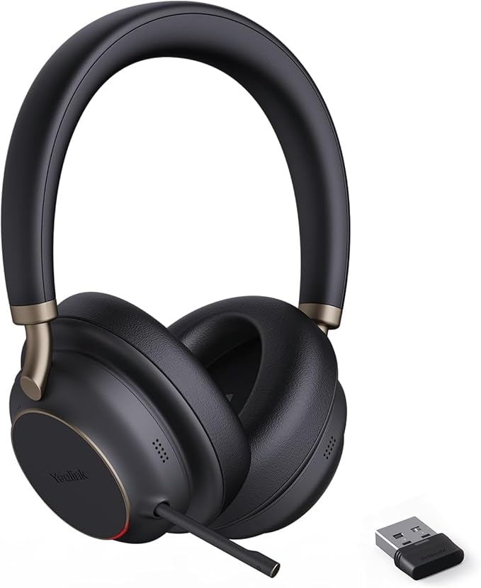 Yealink BH76 Plus UC Wireless Headset for Work, Bluetooth Headsets with Microphone Active Noise Cancelling, Retractable Mic Arm, ANC Business Headsets for Teams Zoom Meeting Call, Switchable Earpads