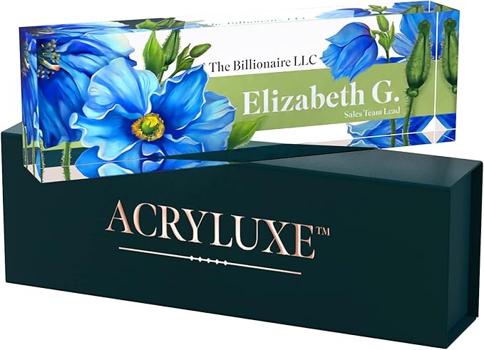 Personalized Name Plate, Custom Name Plates, 2 x 8 Inches, Thick Crystal-Clear Acrylic, Gift Box, Office Desk Decor