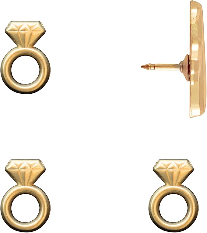 Engagement Ring Push Pins - Gold Diamond Ring Map Pins for Cork Boards, Maps, or Lapel Use - Designed in USA - Set of 4