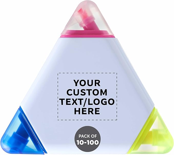 DISCOUNT PROMOS Custom Highlighters Set of 10/50/100, Personalized Bulk Pack Durable Chisel Tip Textbook Highlighters Handy and Easy to Store - Triangle
