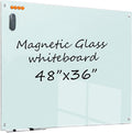 Glass Dry Erase White Board - Magnetic Whiteboard 48"X36" Large Frameless Boards with Super Strong Magnets for Office, School and Home Wall