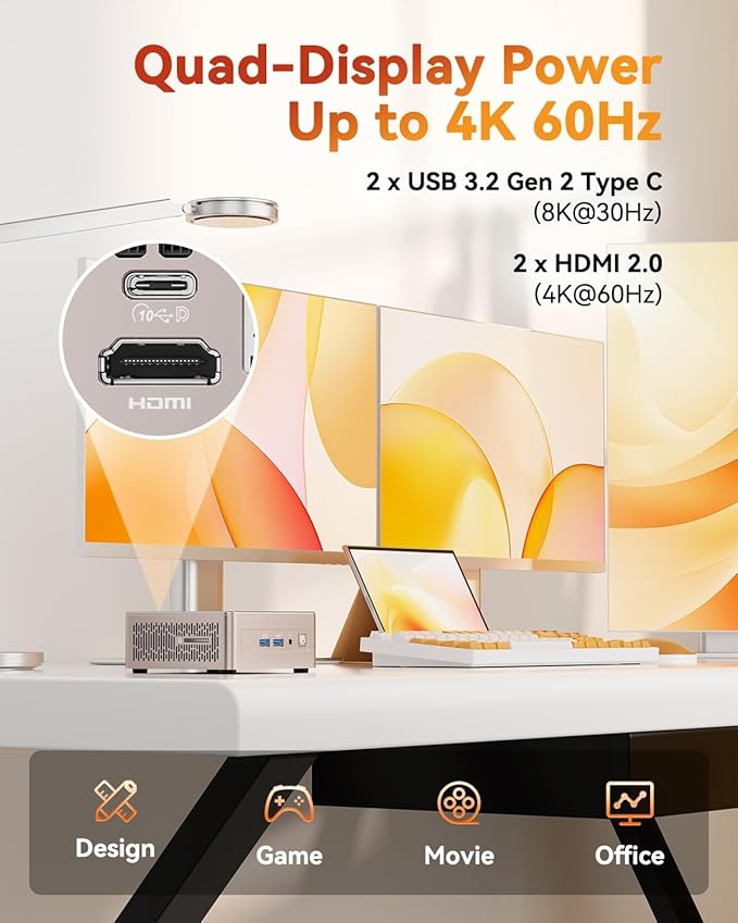 GEEKOM A5 Mini PC, with AMD Ryzen 7 5825U(Turbo 4.5GHz), 16GB RAM(Not LPDDR) & 1TB M.2 PCIe NVMe SSD, Vega 8 Graphics, Windows 11 Desktop Computer Support 8K UHD/Wi-Fi 6/Bluetooth 5.2 for Office,Gamer