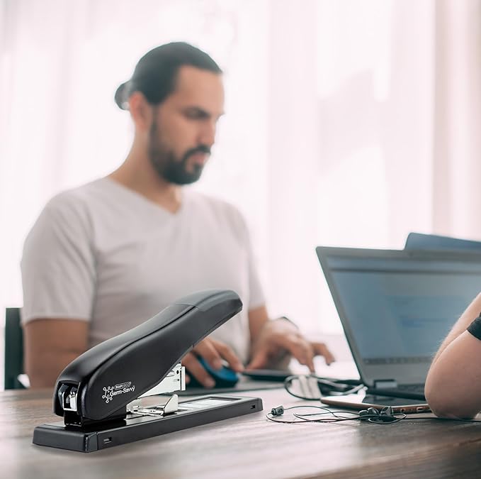 Rapesco 1307 ECO Heavy-Duty Stapler with 2000 Staples Type 923/10mm (3/8"), 100 Sheet Capacity, Uses Type 923 (1/4" to 1/2") and Type 24 High-Capacity (1/4" and 5/16") Heavy-Duty Staples, Black