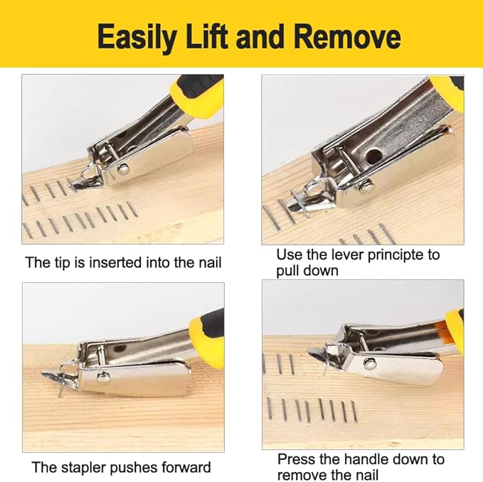 CLcsfwk 2Pcs Staple Remover Heavy Duty Upholstery Staple Puller Tool with Ergonomic Handle for Furniture Floor Wooden Case Carton Photo Frame（Yellow）