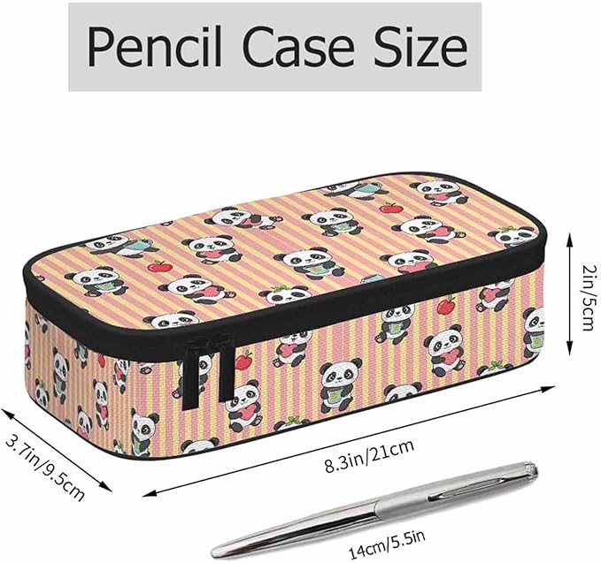 Pandas Pencil Bag Funny Panda Animal Stripes Cup Love Paper Big Capacity Pencil Case Pencil Pouch Pen Bag School Students Boy Girl