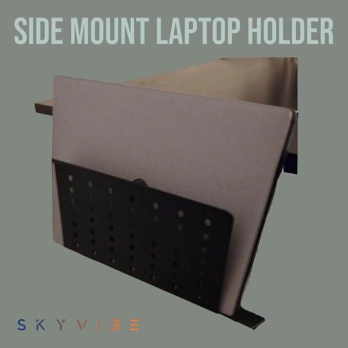 Desk Side Mount Laptop Holder (Black) - No Drill Steel Hanging Organizer for Office & Home - Under Desk Storage