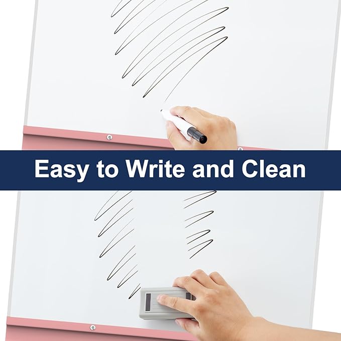 TSJ OFFICE Mobile Whiteboard Magnetic - 40 x 26 Inches Dry Erase Board on Wheel with Stand Flipchart Easel Height Adjustable,Pink