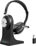 Wantek Wireless Headset with Microphone for Work,Bluetooth Headset with AI Noise Cancelling Mic,Mute Button,USB Dongle & Charging Base with Laptop,Computer,Cell Phone,Remote Work,Call Center