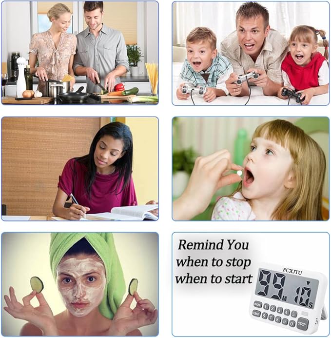 FCXJTU Digital Kitchen Timer, Large Display Countdown/Up Timer with Digits Directly Input, Fast Setting, Loud Alarm, ON/Off, Magnetic Back Stand for Cooking, Baking, Study