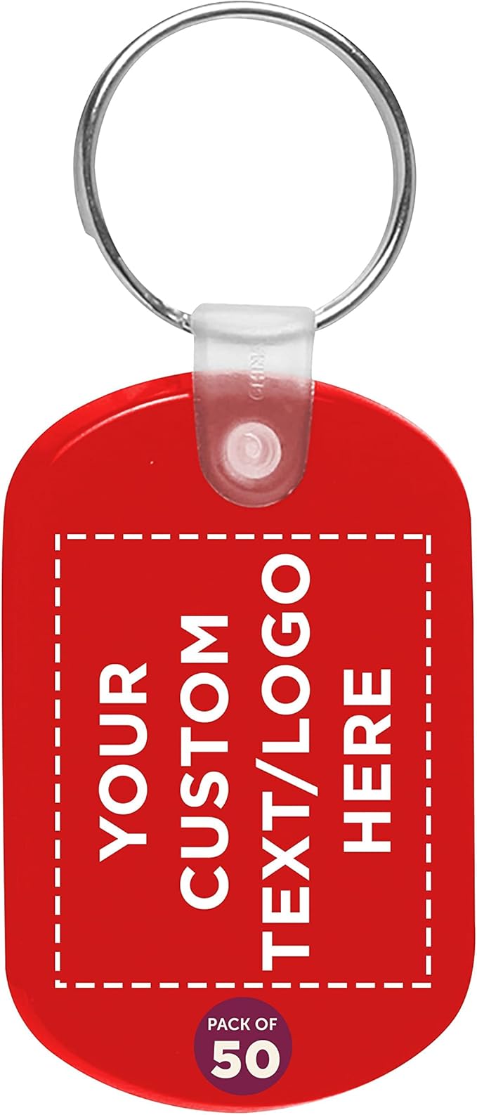 DISCOUNT PROMOS Tag Soft Plastic Keychains - 50 pack - Customizable Text, Logo - Small Key Tag Chain For Staying Organized - Rubber Key Ring Keychain – Red