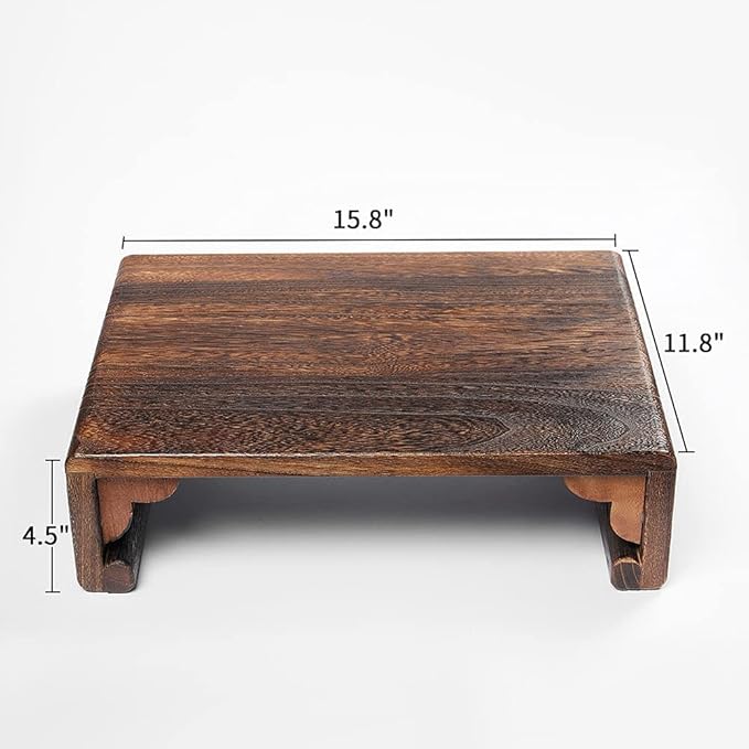 Low Wood Stool, Rectangular Bed Step Stool, Large Surface Step Ladder for Kitchen & Bathroom, Foot Rest Stool Under Desk, Portable Bed Table for Laptop and Tea