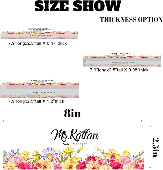 Personalized Desk Name Plate, Personalized Office Gift, Office Name Plaque for Desk, Office Floral Decor for Women (Flower Bush 1)