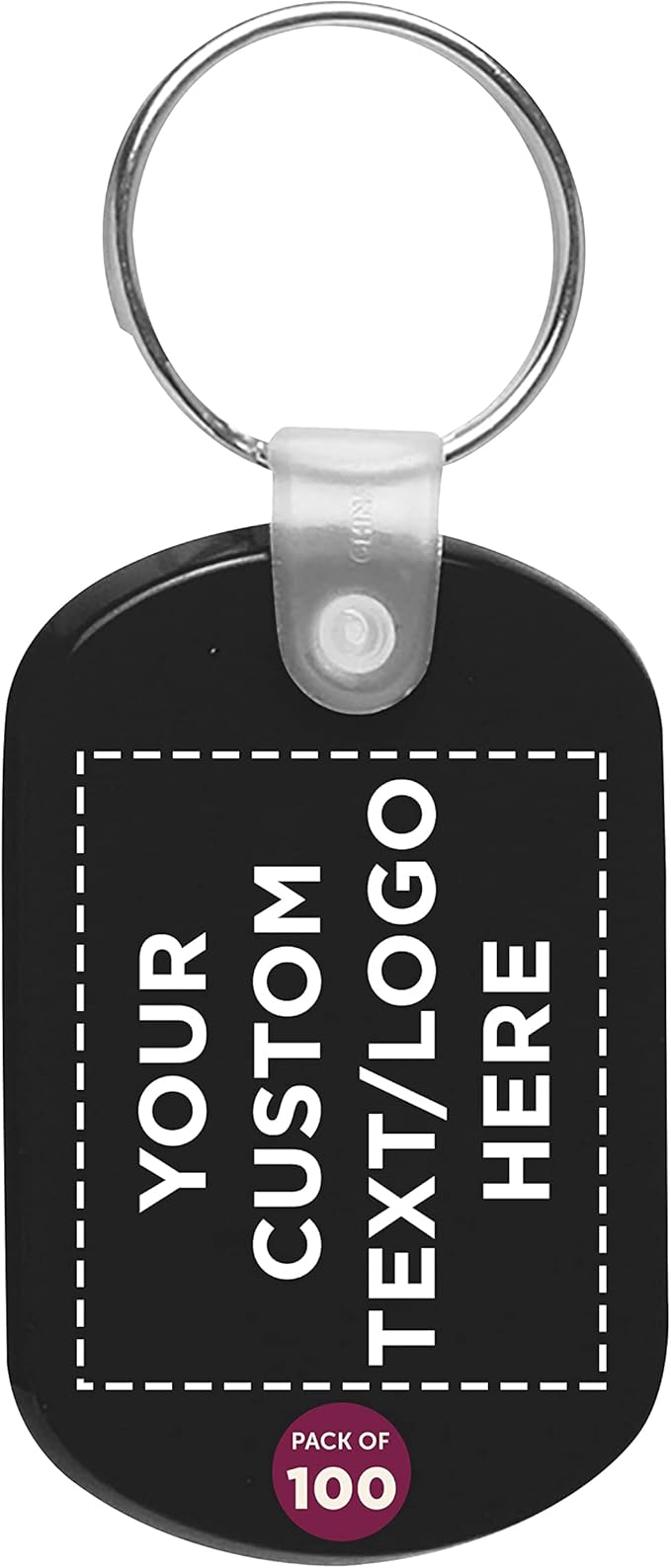 DISCOUNT PROMOS Tag Soft Plastic Keychains - 100 pack - Customizable Text, Logo - Small Key Tag Chain For Staying Organized - Rubber Key Ring Keychain – Black